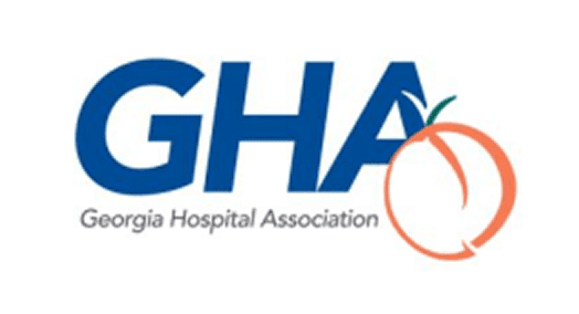 Logo of the Georgia Hospital Association with an orange graphic.